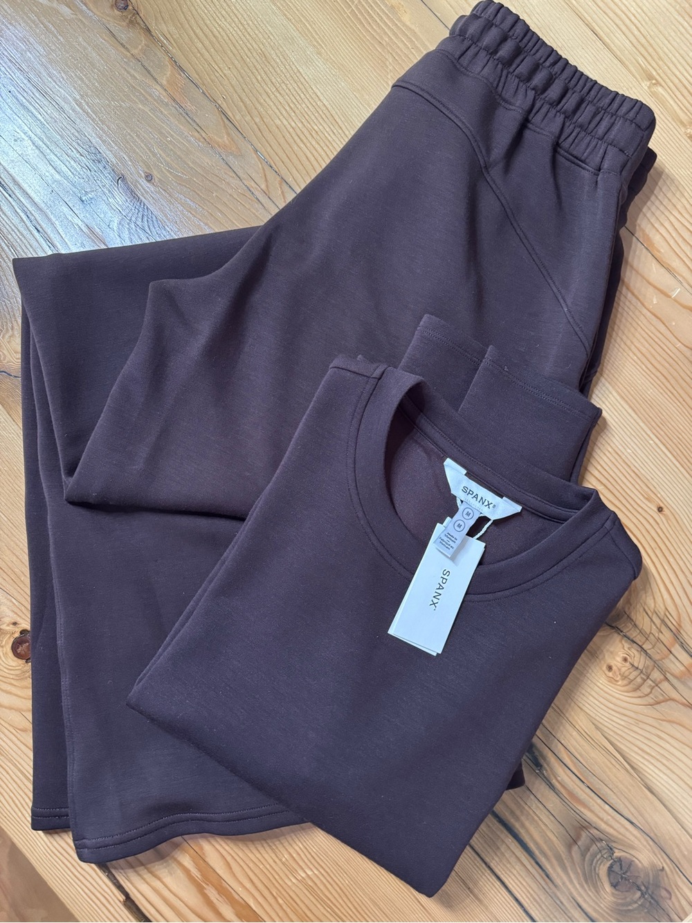 SPANX Women’s Wide Leg Sweatpants & Top in Truffle Brown